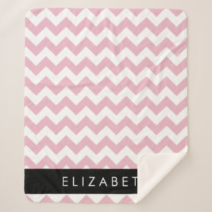 Pink Zigzag, Pink Chevron, Wave Pattern, Your Name Sherpa Blanket