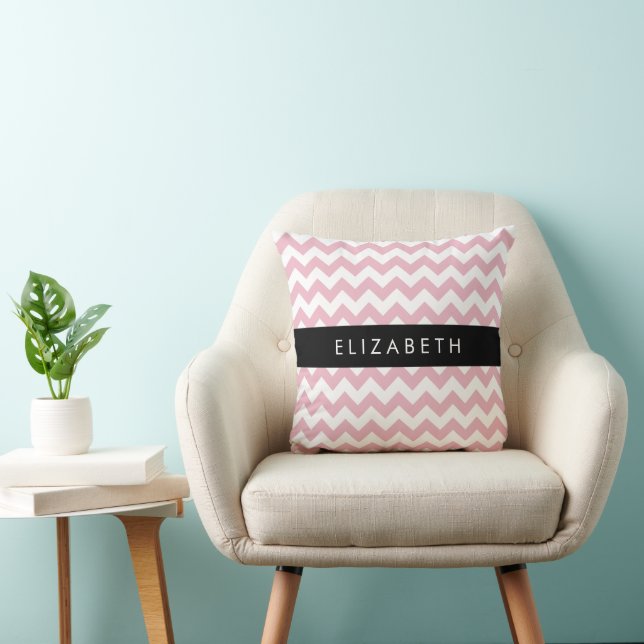 Pink Zigzag, Pink Chevron, Wave Pattern, Your Name Throw Pillow (Chair)