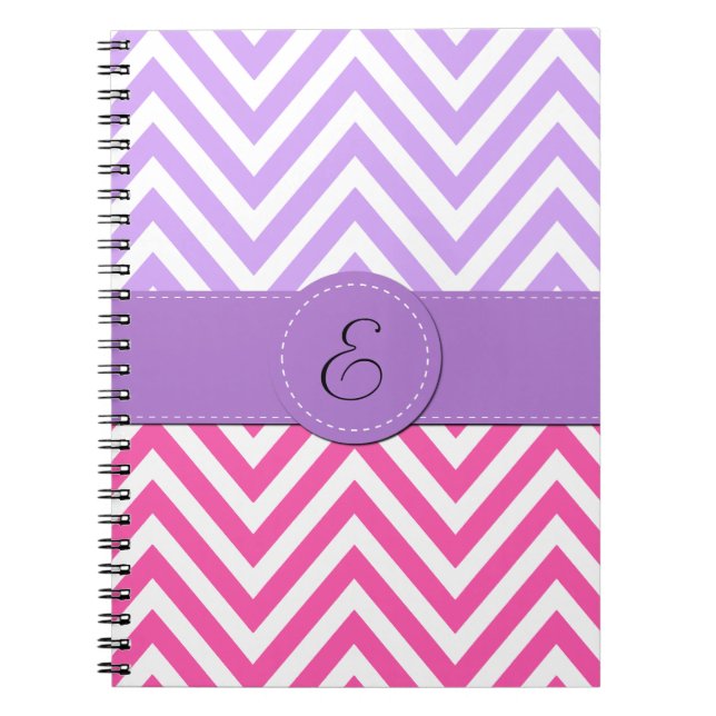 Pink Zigzag, Purple Zigzag, Chevron, Monogram Notebook (Front)