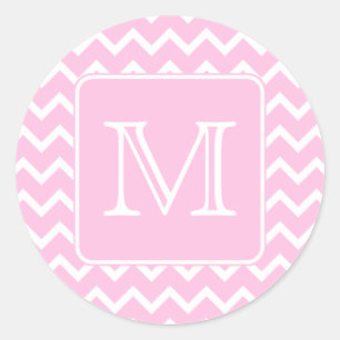 Pink Zigzags with Custom Monogram. Classic Round Sticker