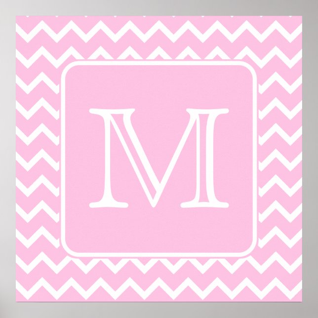 Pink Zigzags with Custom Monogram. Poster (Front)