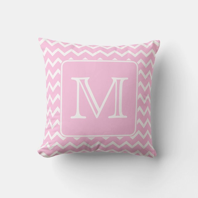 Pink Zigzags with Custom Monogram. Throw Pillow (Front)