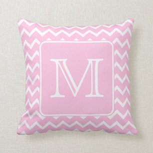 Pink Zigzags with Custom Monogram. Throw Pillow