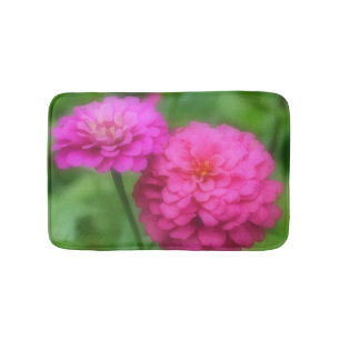 Pink Zinna Flowers Bath Mat