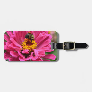 Pink Zinnia and Bumble bee Luggage Tag
