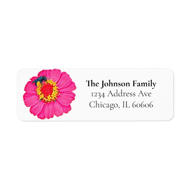 Pink Zinnia Floral Return Address Labels (Front)