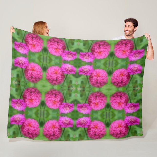 Pink Zinnia Flower Pair Abstract  Fleece Blanket (In Situ)
