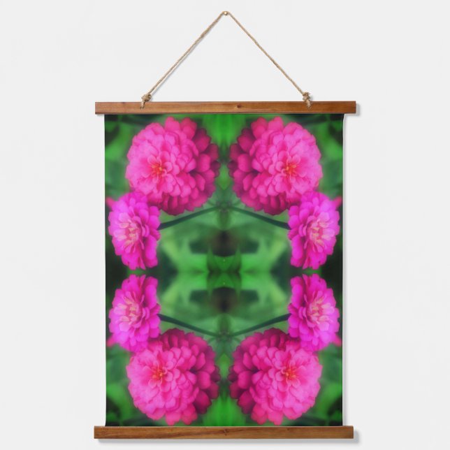 Pink Zinnia Flower Pair Abstract Pattern  Hanging Tapestry (Front)