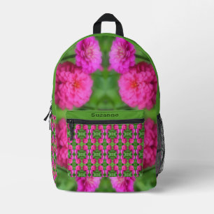 Pink Zinnia Flower Pair Abstract Personalized Printed Backpack