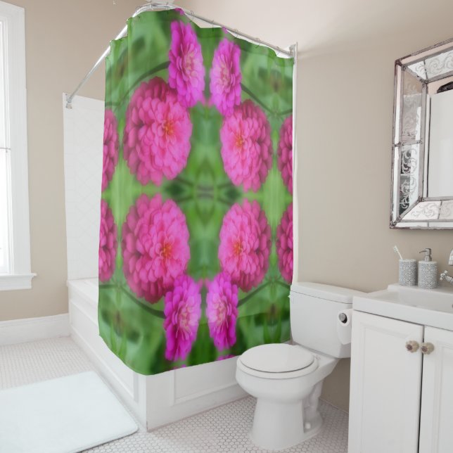 Pink Zinnia Flower Pair Close Up Abstract Pattern  (In Situ)