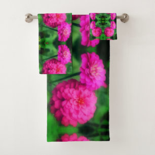 Pink Zinnia Flower Pair Close Up Abstract Pattern Bath Towel Set