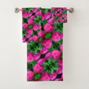 Pink Zinnia Flower Pair Close Up Abstract Pattern  Bath Towel Set