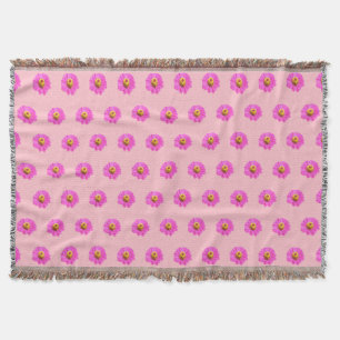 Pink Zinnia Flower Seamless Pattern on Throw Blanket