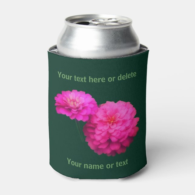 Pink Zinnia Flowers Personalized  Can Cooler (Can Front)