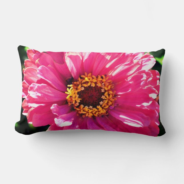 Pink Zinnia Lumbar Pillow (Front)