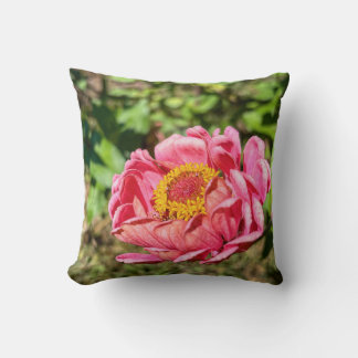 Pink Zinnia with Yellow Centre Throw Pillow