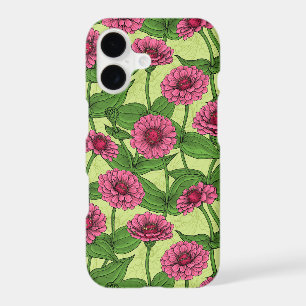 Pink Zinnias on light green