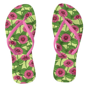 Pink Zinnias on light green Flip Flops