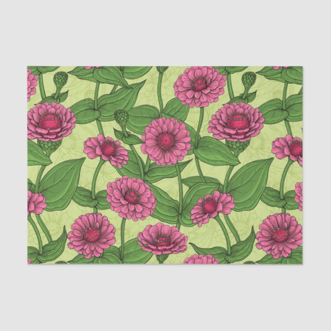 Pink Zinnias on light green Tissue Paper (Front)