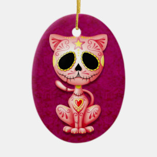 Pink Zombie Sugar Kitten Ceramic Ornament