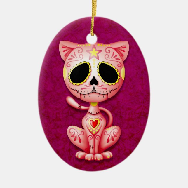 Pink Zombie Sugar Kitten Ceramic Ornament (Front)