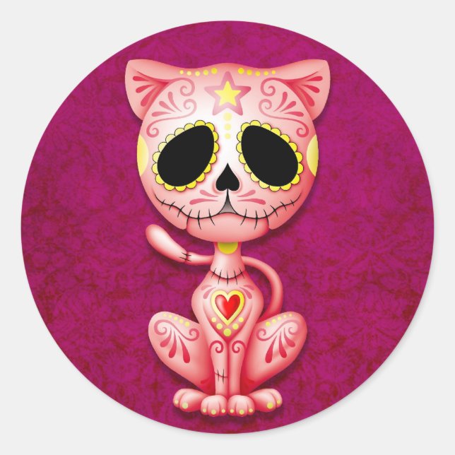 Pink Zombie Sugar Kitten Classic Round Sticker (Front)