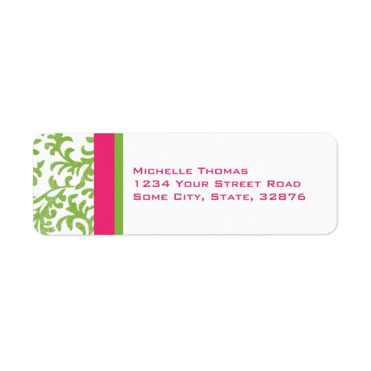 Pinka nd Green Damask Return Address Return Address Label