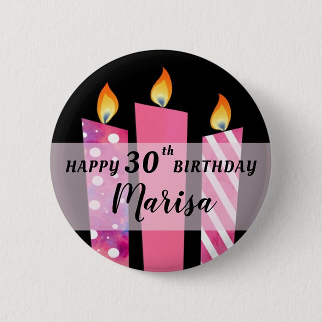Pinkadelic Candles Add Name Age Birthday Gift 2 Inch Round Button (Front)