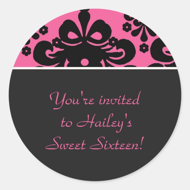 pinkblack copy, You're invited to Hailey'sSweet... Classic Round Sticker (Front)