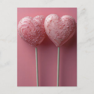 Pinke Cake Pops in Herzform Valentinstag Postcard