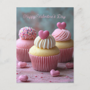 Pinke Cupcakes mit Herzen Valentinstag Postcard