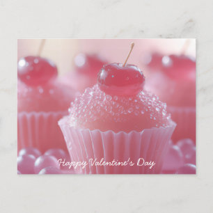 Pinke Cupcakes mit Kirsche Valentinstag Postcard