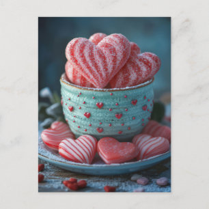 Pinke Herzen in Schüssel Valentinstag Postcard