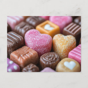 Pinke süße Pralinen aus Schokolade Valentinstag Postcard