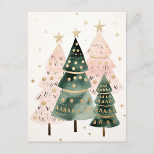 Pinke und grüne Weihnachtsbäume  Postcard