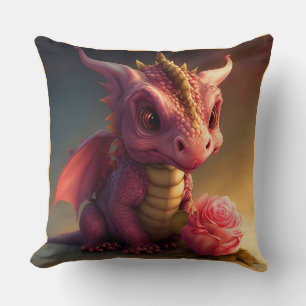 Pinkie - Pink Dragon with a Rose Throw Pillow 