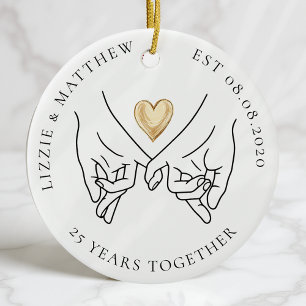 Pinkie Promise Heart Wedding Anniversary Photo Ceramic Ornament