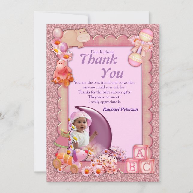 Pinkie-Rose Nouveau bébé Carte de remerciements fi (Devant)