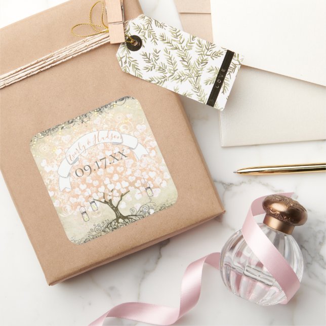 Pinkish Coral Swirl Heart Leaf Tree Wedding Seal (Gifting)