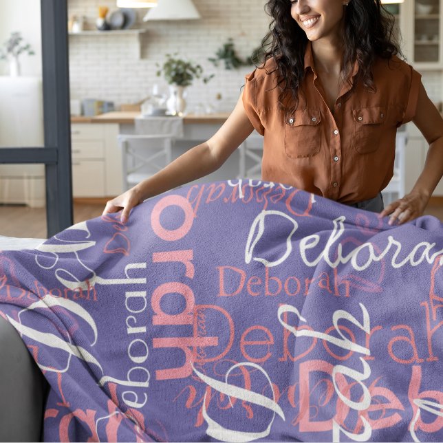 Pinkish Names Typography periwinkle colour Fleece Blanket (nice and personalized pattern)