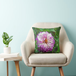 Pinkish-Purple and White Dahlia Throw Pillow