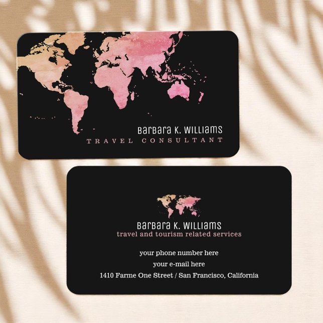 Pinkish World Map Travel Consultant Business Card (Creator Uploaded)
