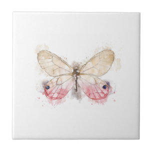 Pinkm and Cream Waterclor Butterfly  Tile