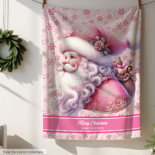 Pinkmas Personalized Girls Blanket Santa Claus