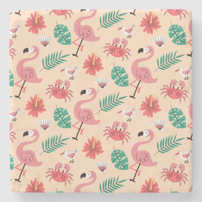 PinkPink Flamingo Summer Tropical Pattern-23123 Stone Coaster (Front)