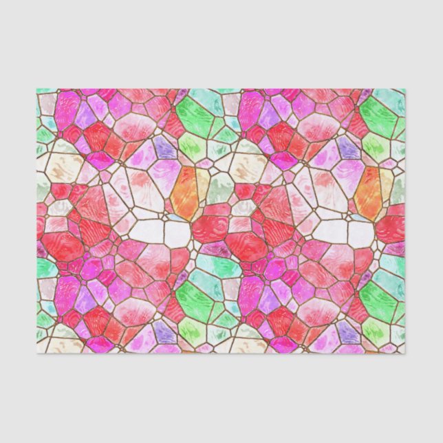 Pinks and Reds Mosaic Stained Glass Decoupage Tissue Paper (Front)