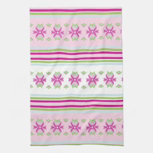 Pinks Blue and Green Flowered Kitchen Towel