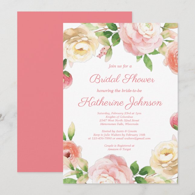 Pinks Bridal Shower Invitation (Front/Back)