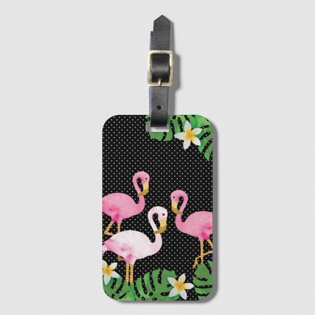 Pinks Flamingos and Polka Dots Luggage Tag (Front Vertical)