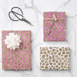 Pinks Gold Glam Glitter Leopard Wrapping Paper Sheet
